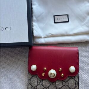 Gucci Red and Beige Monogram Card Holder